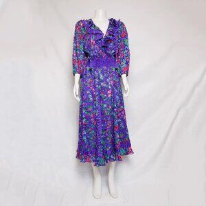 Vintage 1980s Diane Freis Floral Swing Dress, size M